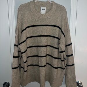 Aerie Beige with Black Stripes Oversized Knit Sweater